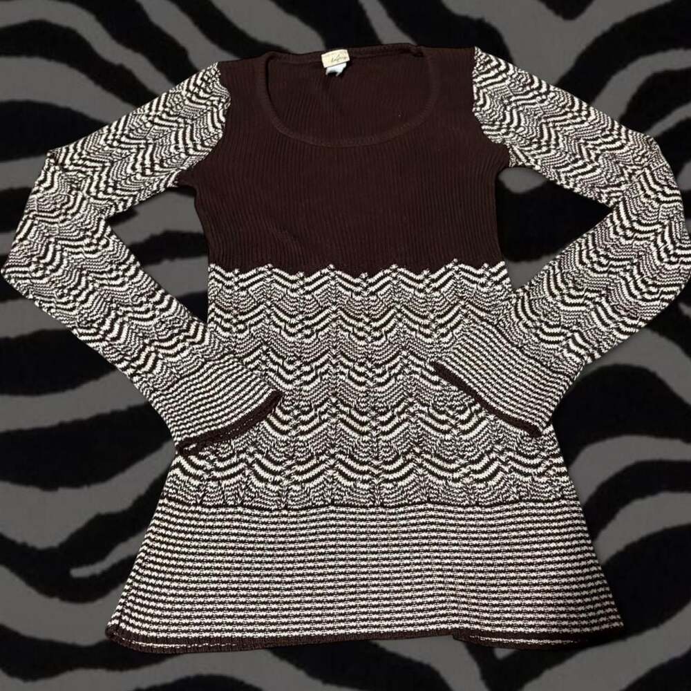 Daytrip Y2K Chevron Knit Mini Dress, Brown & Cream, Size Small